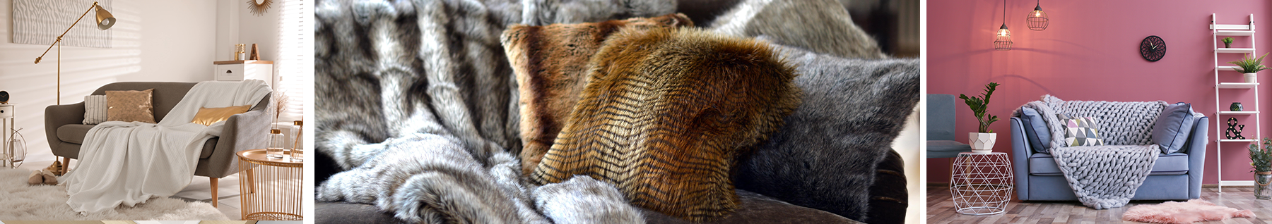 couverture laine maille cozy, couverture fourure et plaid sur canapé