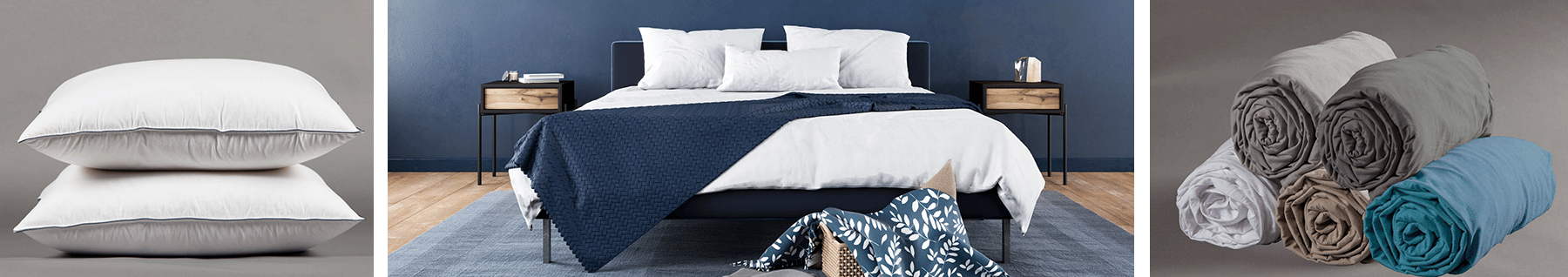 Améliorer la qualité de votre sommeil Lit à sommier tapissier bleu foncé, parure de lit blanche avec jeté de lit bleu