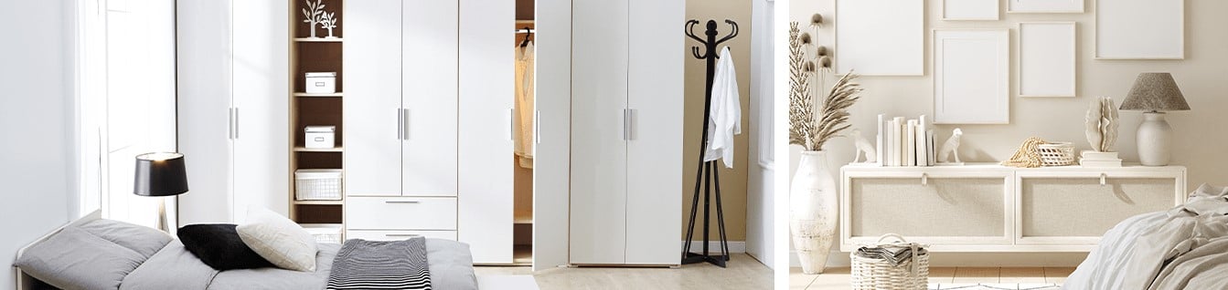 meuble de rangement bois clair et blanc et petite commode blanche