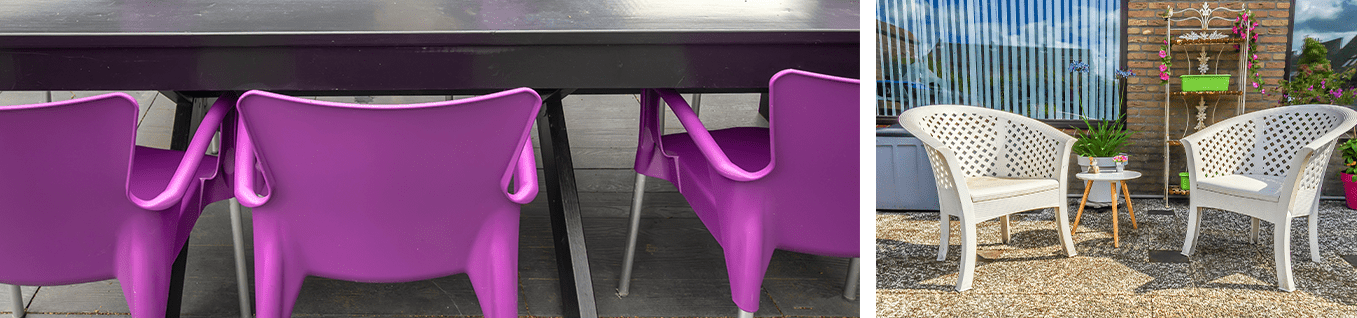 chaise plastique violette et chaise plastique blanche