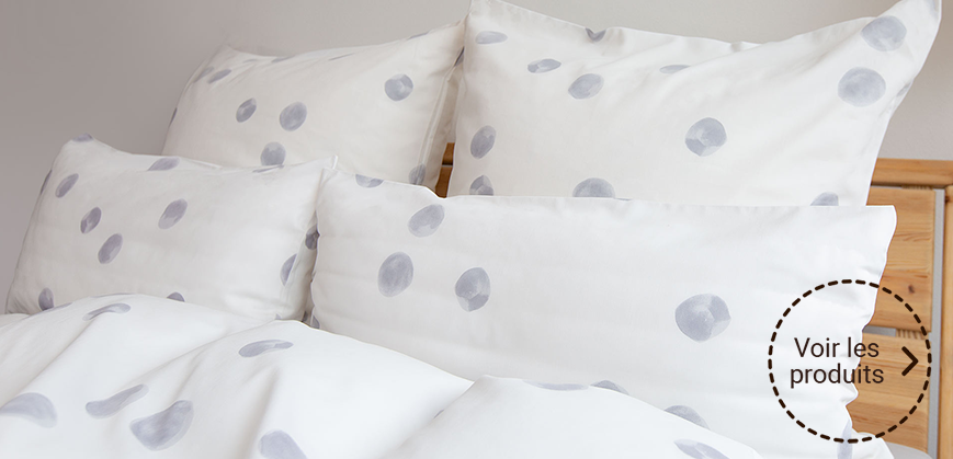 Parure de lit d'été en coton blanc et  à pois gris