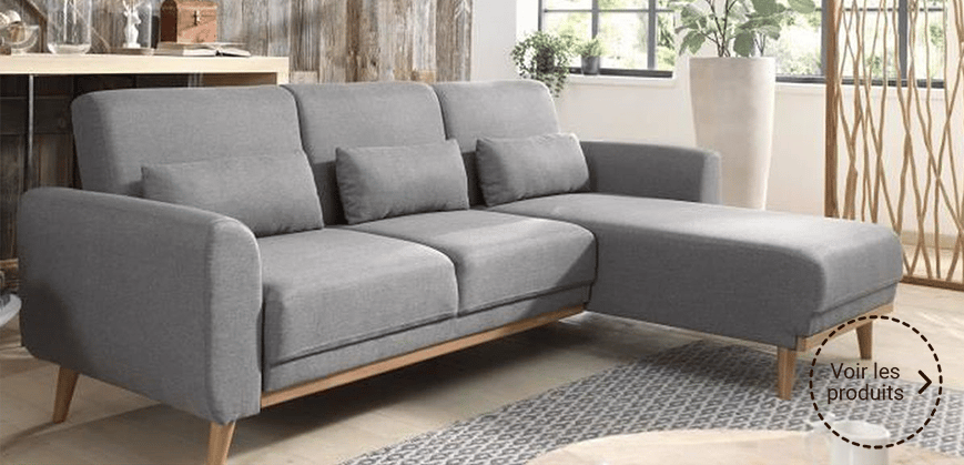 Canapé d'angle gris avec pieds en bois style scandinave