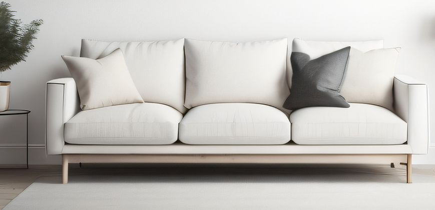 Canapé 3 places blanc en tissu style scandinave avec coussins rembourrés