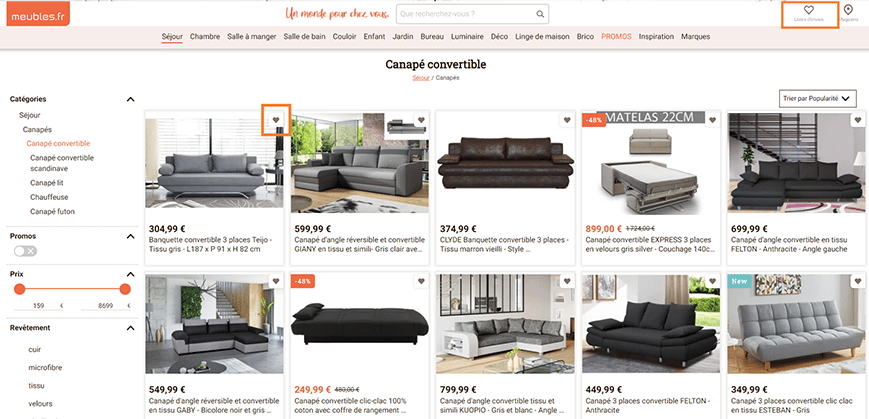 Liste d'envie avec vos meubles préférés sur meubles.fr