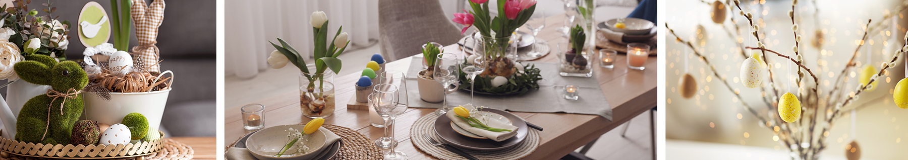 Une jolie déco de table pour Pâques avec des oeufs et des lapins