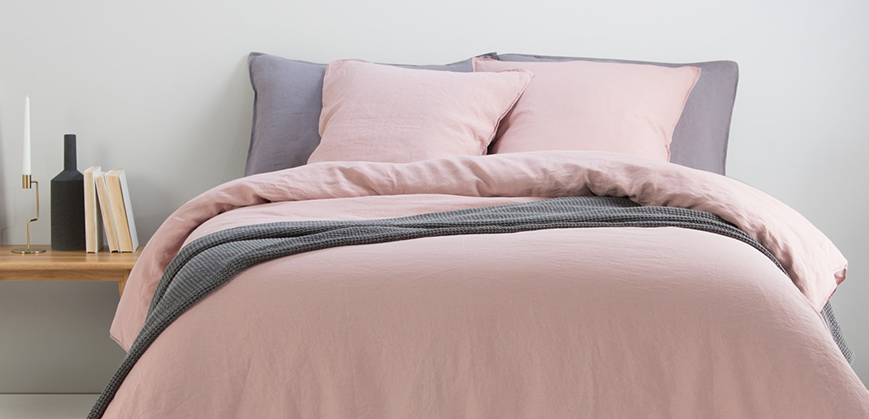 Parure de lit d'été en coton rose et gris